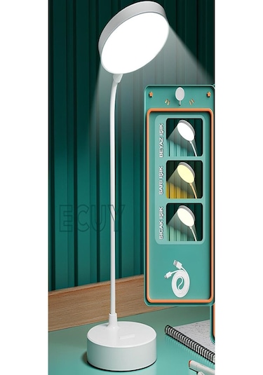 Dokunmatik Şarjlı Masa Lambası Dimlenebilir Işık Beyaz Renk