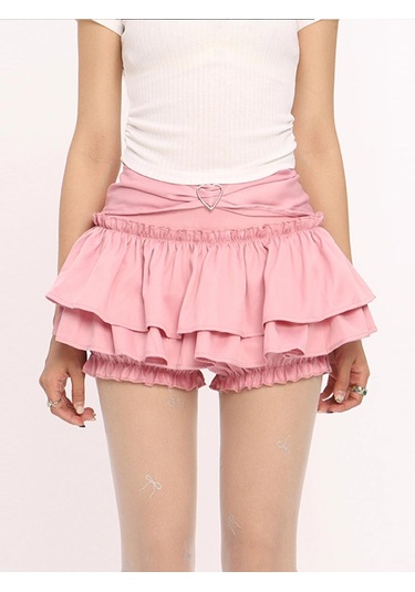 Kadınlar İçin Ruffle Mini Etek Yazlık Düz İnce A Kesim Şort Kek Etek Kawaii Sevimli Stil Y2k Giysileri Sokak Giyimi Pembe