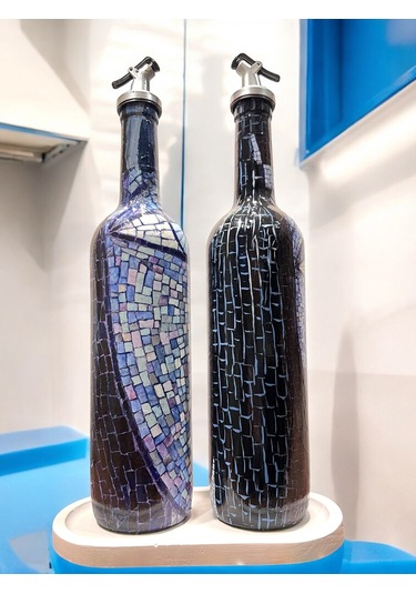 Anadolu Mozaik Sanatı Motifli Soyut Tasarım Yağdanlık Seti-sirkelik Sosluk Seti- Ev Ve Mutfak Mavi