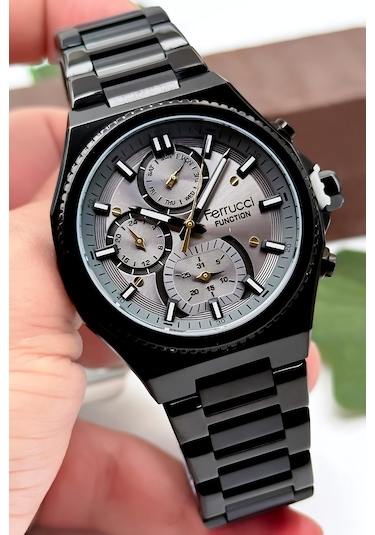 Ferrucci Function Erkek Kol Saati, Çelik Kordon & Özel Tasarım, 3atm Suya Dayanıklı Siyah Sdfer165 Siyah