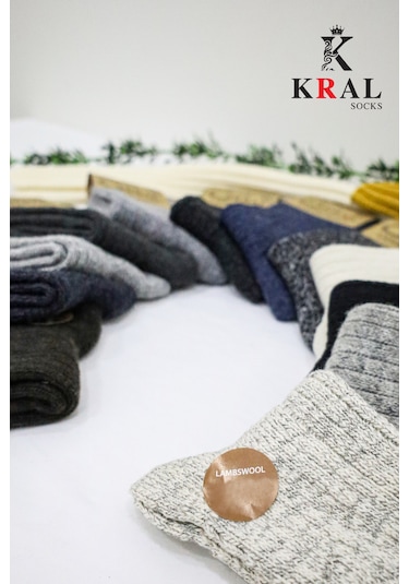 Erkek Kışlık 6 Çift Lambswool Yün Çorap Termal Etkili Ebruli Asorti