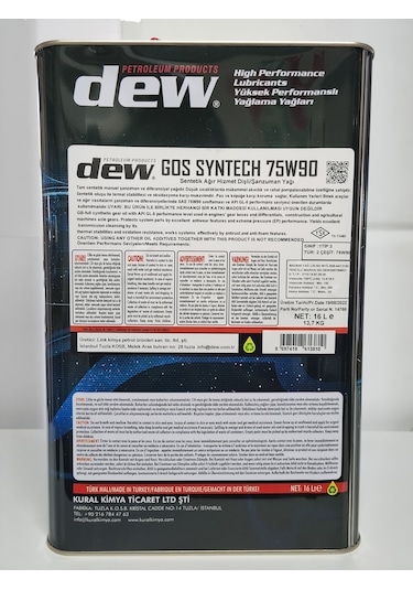 Dew Gos Syntech 75W-90 GL-5 Şanzıman Yağı 16 L
