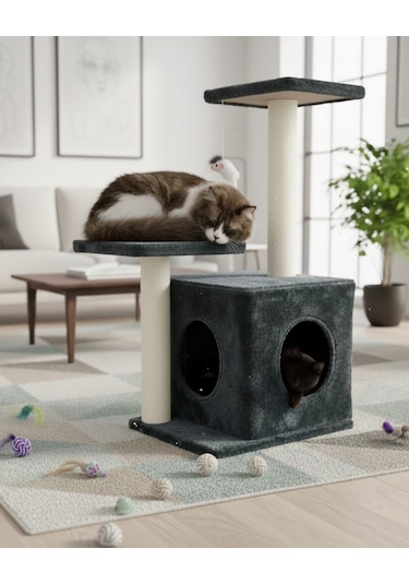 Reyo Pet Çift Basamaklı Yuvalı Kedi Tırmalaması Antrasit