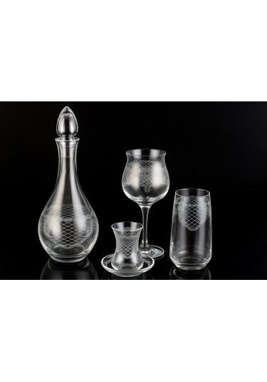 Kristal 49 Parça Alya Su Takımı 12 Kişilik Beyaz - Gri