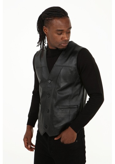 Klasik Hakiki Kuzu Derisi Yelek Rahat Kesim