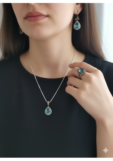 Safir Ve Zirkon Gümüş Set Bronz