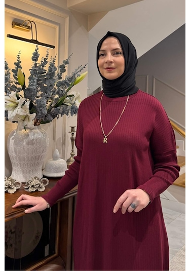 Rabia Şamlı Dora Triko Tunik Bordo Çok Renkli