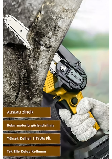 Assur ASR745-02-24 18v Çift Akülü Dal Budama Testere Sarı