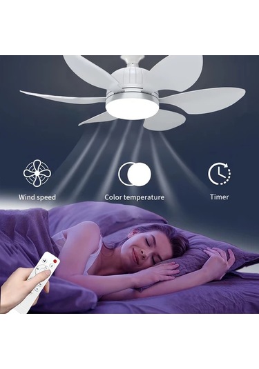 Xuweiwei 46 Cm Beyaz 40w 46 0cm 51 99cm Uzaktan Kumandalı 6 Yapraklı Led Tavan Vantilatörü Işığı E26 E27 3 Renk 3 Hız Ayarlı