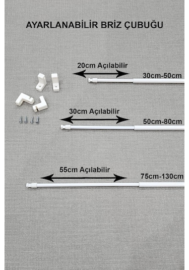 Ayarlanabilir Briz Perde Çubuğu 75-130cm 2 Adet Beyaz