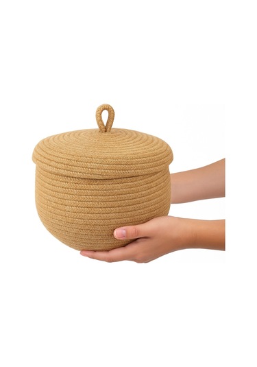 Mutfak, Banyo Ve Ev İçin Halat Hasır Sepet 17x21 Cm Kapaklı Saklama Sepeti Honeypot Hasır
