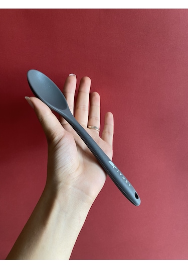 Sert Uçlu Silikon Isıya Dayanıklı Kısa Kaşık 20 Cm / 2 Adet Gri