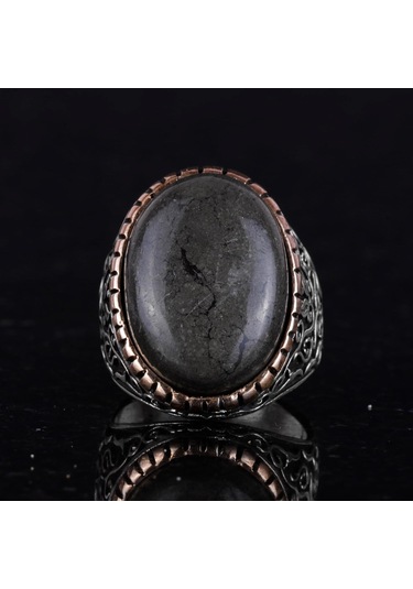 Gerçek Doğal Pirit Taşı Yüzük, 925 Ayar Katı Gümüş Erkek Yüzük, Bereket Manifestasyonu Tasarımı Gümüş