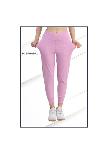 Yüksek Bel Jogger Tayt Rahat Kalıp Çift Yan Cepli Spor Görünüm Trend Jogger Lila Rengi 106103 Lila