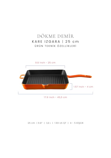 Voeux 25 Cm Kare Izgara Tava - Turuncu