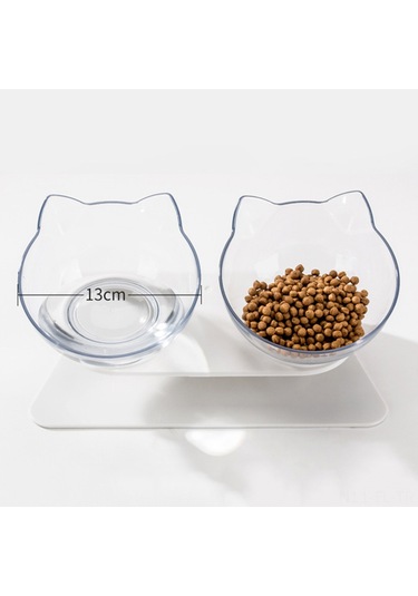 Lemestar Kedi Köpek İçin 15 Derece Eğimli Transparent Çift Kase - Boyun Omurga Koruyucu, Kulaak Yorgunluğunu Önleyen Plastik Besleme Tabağı Opp Paketli