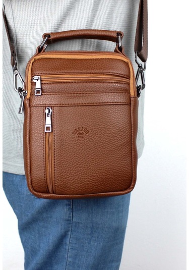 Erkek Taba Omuz Askılı Çok Bölmeli El Ve Omuz Çantası Taba