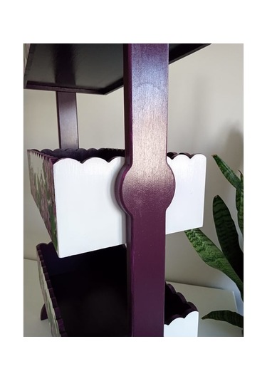 El Boyaması Ahşap Sebzelik Üç Raflı Karışık Renkler