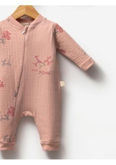 Kız Bebek Desenli Şapkalı Tulum-15304 Pudra