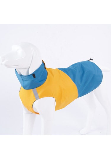 Vkemall Köpekler İçin Dışarıda Kullanıma Uygun Su Geçirmez Yağmurluk, Yansıtıcı Çizgili, Ayarlanabilir Fitli Outdoor Mont Mavi-sarı, Xs