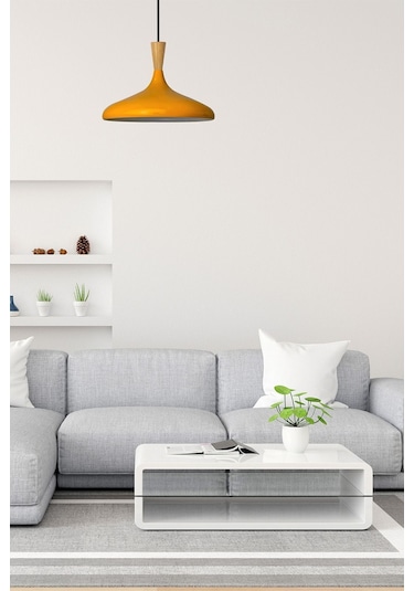 Champion Sarı Ahşap Huni Tekli Avize Sarkıt Salon Mutfak Cafe Butik Lamba Aydınlatma Avizeler SARI