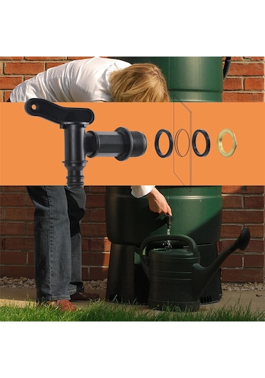 Xurunkeji 3/4in Su Butonu Musluğu Plastik Snap-fit Hortum Yağmur Fıçısı Su Butonu Bsp Dişli Yedek Su Musluğu Pirinç Somunlu Siyah