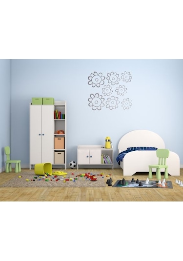 Duvar Süsü Sticker 2 Adet Gri Papatyalı Şeffaf Filmli Pvc 48x33