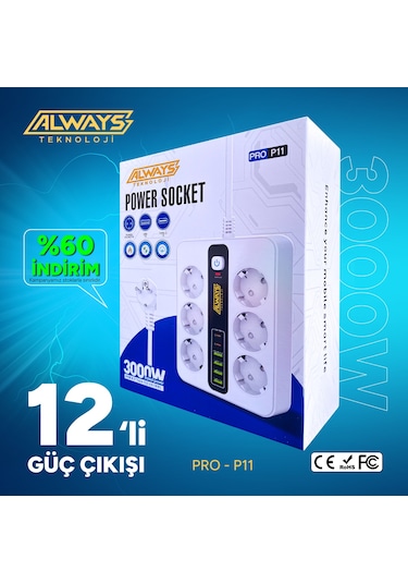 Akım Korumalı 6'lı Grup Priz 4 Usb'li Ve 2 Type-c Li 6'lı Grup Priz 2 M Kablo Çocuk Korumalı 2 M
