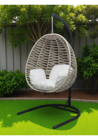 Armut Salıncak Tek Kişilik Makrome Ip Örgü Bahçe Balkon Ev Salıncağı Bej