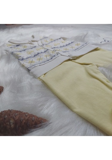 2'li Sarı Beyaz Tulum Set Pamuk Sarı