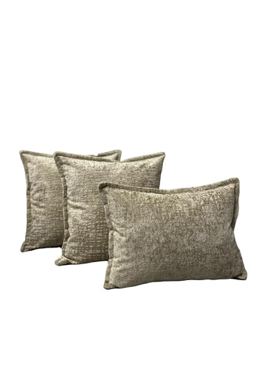 Kırlent İthal Kadife Kumaş 3'lü Set - Yumuşak Dokulu Dekoratif Özel Tasarım Kırlent Kılıfı Ekru