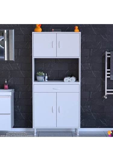 Modilayn Arda Banyo Dolabı 85x173x32,5cm 1 Çekmece 4 Kapak Ve 7 Raflı İhtiyaca Uygun Kolay Kurulum Beyaz Modilayn Arda Banyo Dolabı 85x173x32,5cm 1 Çekmece 4 Kapak Ve 7 Raflı İhtiyaca Uygun Kolay Kurulum Beyaz