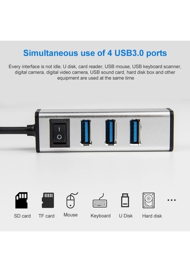 Usb - 4 Usb 3.0 Bağlantı Noktası Alüminyum Alaşım Göbek Gümüş