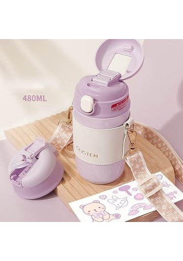 Shun 480 Ml Paslanmaz Çelik Termos Bardak - Taşınabilir Vakumlu Su Şişesi Hf378 Mor Mor