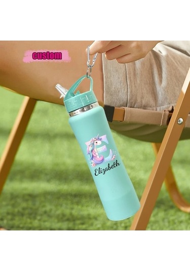 Trendooze Sunshine022 25oz Unicorn Vakum Termos, Kişiselleştirilebilir Uv Baskılı Tasarım, Özel İsimli Matara, Okul-dış Mekan Beyaz