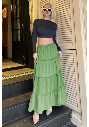 Madmext Mint Yeşili Basic Pileli Kadın Uzun Etek Mint Yeşili