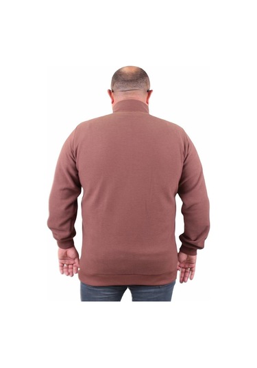 Starbattal Büyük Beden Fermuarlı Hırka Diamond 23281 Taba-Taba