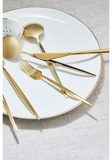 Apricot Faro 24 Parça 6 Kişilik Çatal Kaşık Bıçak Kutulu Shiny Gold