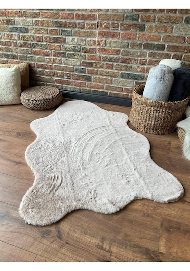 Saraz Halı Tavşan Tüyü Post Peluş Ultra Yumuşak Post Puffy Kum Beji