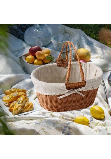 Homyl Taklit Rattan Piknik Sepeti Dokuma Meyve Stil D