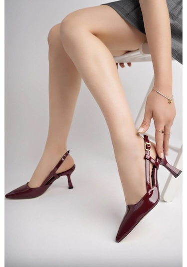 St-002 Bordo Rugan Günlük 7 CM Topuklu Kadın Ayakkabı Bordo