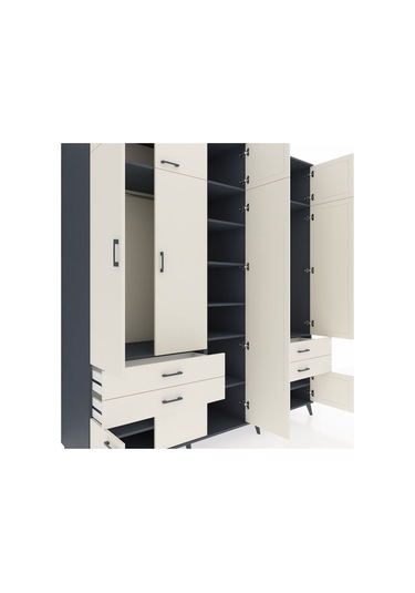 Kronos Dolap 12 Raflı 4 Çekmeceli 2 Askılı 220x59x243 Antrasit-aytaşı/aytaşı Aytası/aytası