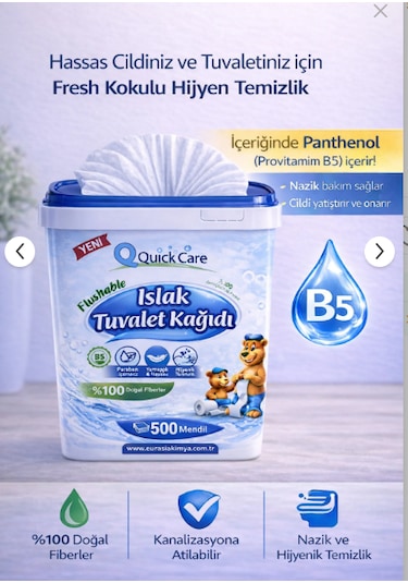 Quick Care Islak Tuvalet Kağıdı 500 Lü Panthenol B5 Hijyenik Temizlik
