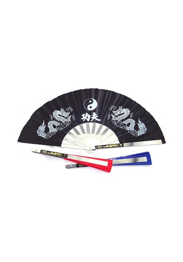 Lemestar Stainless Steel Çerçeveli Nylon Kumaşlı Katlanabilir Tai Chi Fan - Spor, Dans, Gösteri İçin Siyah Kung Fu Flap