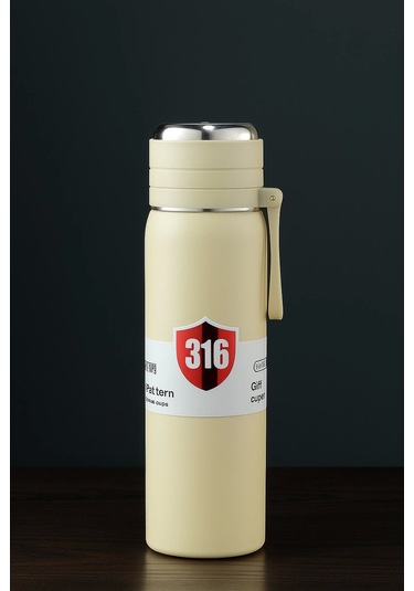 Paslanmaz Çelik Termos Su Şişesi 500ml Vakumlu Kapak Krem İthal Ürün Krem