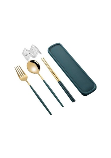 Novahub Yeşil Altın Sofra Takımı Seti Kore Tarzı Toz Geçirmez Paslanmaz Çelik Çubuklarını Çatal Kaşık Yemek Takımı 3 Yeşil - Altın Yeşil - Altın