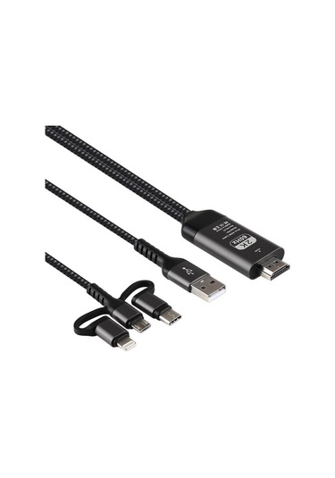 Novahub 3'ü 1 Arada Mikro Usb Type-c 8 Pin - Hd Tv Kablosu Siyah