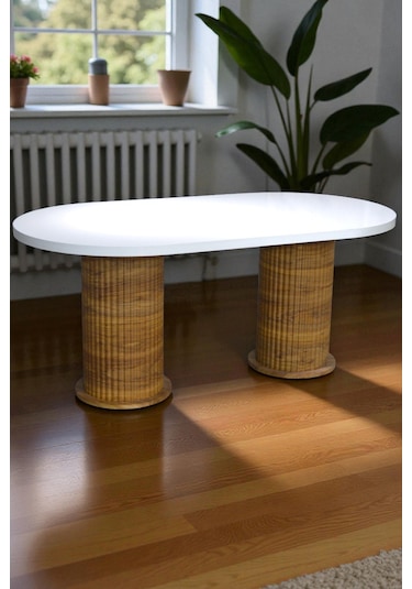 Bohem İskandinav Masa Sandalye Takımı 4 Adet Polo Sandalye Mdf Beyaz Oval Masa Modern Şık Kahverengi