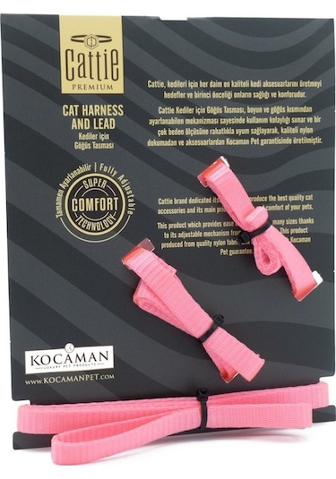 Cattie Dokuma Kedi Göğüs Tasma Ve Uzatma Seti 1x25-40 CM Pembe