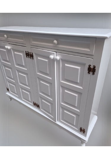 Ayakkabılık Kareli Çok Amaç Model Parlak Beyaz 2 Kapı 2 çekmece